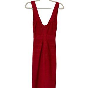 Sleeveless Red Herve Leger Knee Length Dress